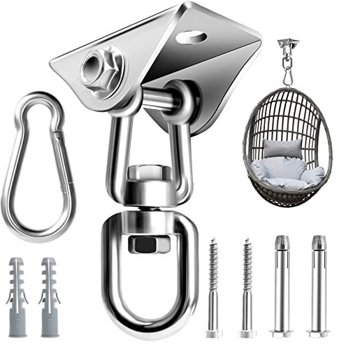 Heavy Duty Swing Hanger Hook Ceiling Hooks for Hammock 360°Rotate Hanging Chair Hook Swing Indoor with Bolts Screws Stainless Steel Hammock Chair Hanging Kit with 1000LB Capacity for Concrete Wood