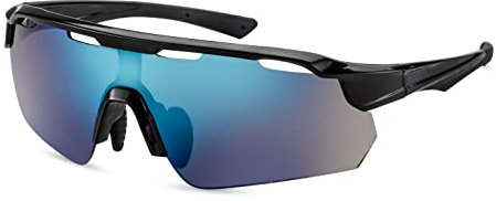 Back in Black Unisex Sportbrille/Angesagte Shield-Sonnenbrille für Damen & Herren/Blau verspiegelt F2511523
