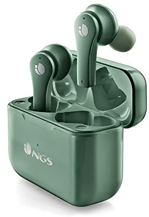 NGS ARTICA Bloom Green - Auriculares inalámbricos compatibles con tecnología Bluetooth y TWS, Base de Carga, 24h de autonomía, micrófono, Control táctil, Verde.