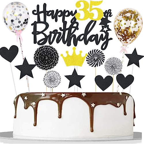 Happy 35th Birthday Tortendeko 35. Geburtstag Frau Mann Kuchendeko Schwarz Gold 35 Jahre Kuchen Topper Cake Topper 35. Geburtstag 35. Geburtstagstorte Topper Tortendeko Geburtstag 35 Jahre
