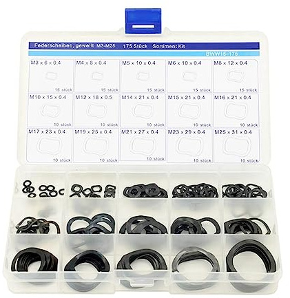 TsoLay Kit D'Assortiment de Rondelles Élastiques Ondulées de 3 à 25 mm Kit D'Assortiment de Rondelles Élastiques de Joint à Ressort en Manganèse 65Mn