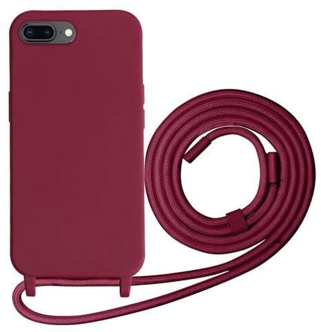 Beajew Coque Compatible avec iPhone 6 Plus/iPhone 7 Plus/iPhone 8 Plus Silicone Case, Couleurs de Bonbons Cover Silicone Antichoc, Coque Protection Antichoc avec Cordon Réglable Téléphone Case, Rouge