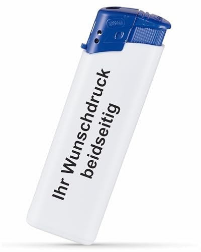 #teamludorf Elektronik-Feuerzeug mit Druck - Beidseitig Bedruckt mit Wunsch-Text & Logo - Nachfüllbar - Werbe-Geschenk (weiß-blau, 100)