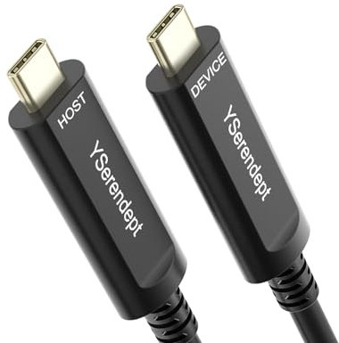 YSerendept Câble USB C à fibre optique actif 3.2 Gen2 vers USB C, compatible avec les appareils photo Logitech, VR AR, écrans, projecteurs, webcams, imprimantes 15,2 m