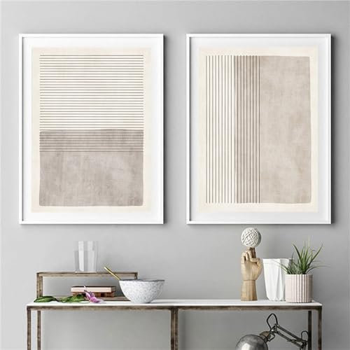 Herfair Abstrakt Bilder Set, 2er Poster Set Wohnzimmer Deko Moderne Wandbilder Beige Wandposter Schlafzimmer Wanddeko Ohne Rahmen (50x70cm)