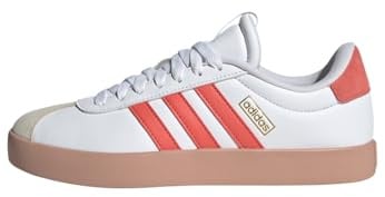 adidas Women's Vl Court 3.0 Shoes, Cloud White/Preloved Scarlet/Gold Metallic, 4 UK