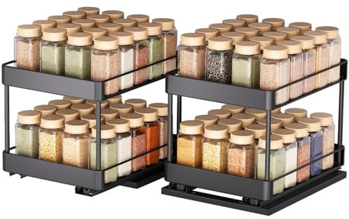 OriwarE 2 Stück Gewürzregal Ausziehbar, 2 Etagen Spülschrank, Küchen Organizer, Verstellbare Regalebene, Gewürzregal Schublade