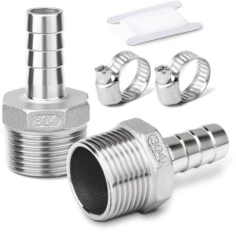 ERGAOBOY 2 piezas manguera de barb, 8 MM Barb a 1 BSP macho BSP accesorios, 304 de acero inoxidable de compresión de accesorios para el agua, Industrial