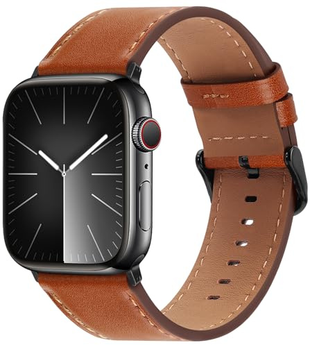 Bisikor Compatible with Apple Watch Strap 38mm 40mm 41mm 42mm(Series 10/11) Genuine Leather Wristband Replacement Strap for iWatch SE Series 11 10 9 8 7 6 5 4 3 2 1