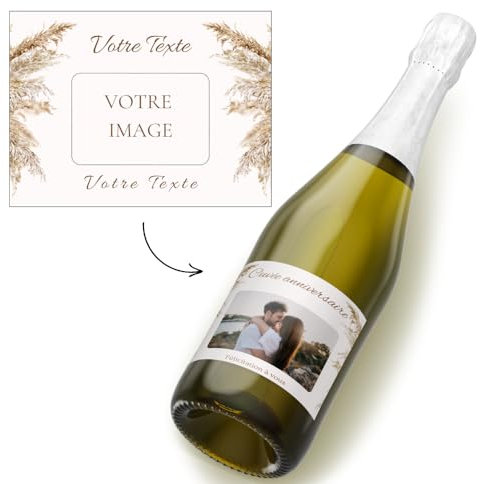 Étiquettes champagne personnalisées pour bouteilles (lot de 6) - ajoutez votre photo et textes - étiquette personnalisée - cadeau unique - anniversaires - mariage - retraite - temoin - bapteme