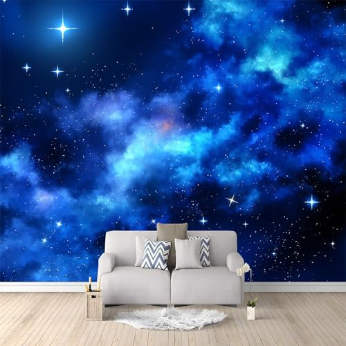 Papier Peint Panoramique Nuages De Ciel Étoilé Bleu 300x210 cm Mural Papier Peint intissé Geant Poster Décoration pour Salon Chambre Chambre D'enfants Restaurant Murale