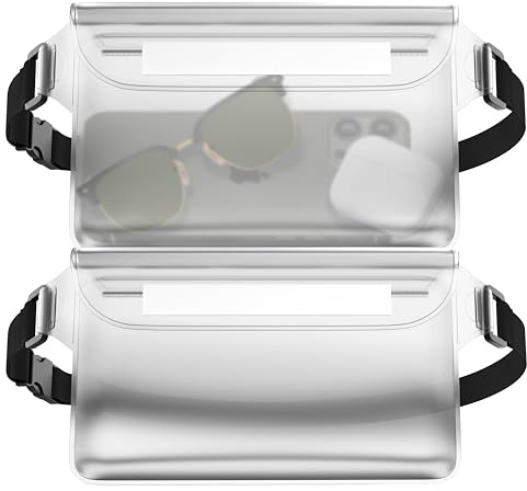 MyGadget 2X wasserdichte Taschen [ 22 x 15.5 cm ] - IPx8 Waterproof - Bauchtasche mit dreifach verschließbaren Verschluss & verstellbaren Gurt in Transparent