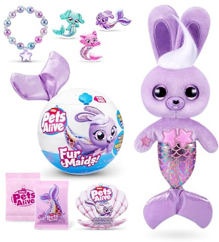 Pets Alive Furmaids von ZURU Meerjungfrau, Plüsch, interaktiv, Licht und Sound, Mädchenspielzeug (Lila Hase)