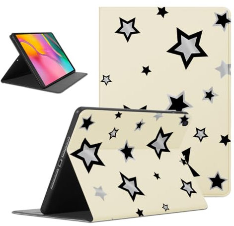 Kueqeay Funda para Samsung Galaxy Tab A 10.1 2019 (SM-T510/T515), Aesthetic Estrella Dibujos Diseño Slim Smart PU Leather Protector Soporte Función Ángulos Ajustables Flip Cubierta Tablet Case, Beige