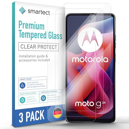 smartect Verre Trempé [3 Pièces, Clear] pour Motorola Moto G24 / G04 / G04s, Protecteur d'écran en Verre HD Anti Rayures, Sans Bulles, Dureté 9H, 0.3mm Ultra Transparent, Ultra Résistant
