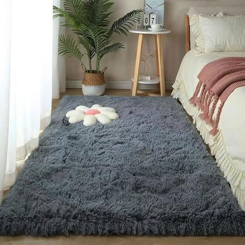 XUEDNGM Hochflor Teppich Wohnzimmer 80 x 220 cm Waschbar Bis 30 Grad, Super Soft, Anti-Rutsch, Flauschig Wohnzimmer Teppich Hochflor Teppiche Wohnzimmer für Wohnzimmer, Schlafzimmer, Grau