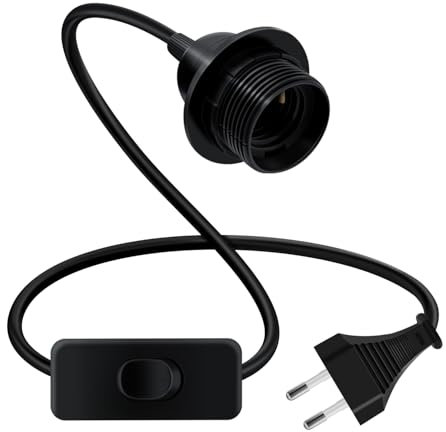 HuaLiSiJi Portalámparas E27 con Cable y Interruptor 250V 4A Portalámparas E27 Roscado con Interruptor Para Colgar, Luces Verticales, Cables de Iluminación DIY (Nero, 2.5m)