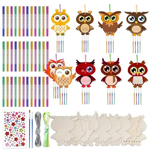 Demarsen 9 Stück Windspiel Bastelset Kinder,DIY Klangspiel Bemalen Handwerk,Eulen Holz Klangspiel Basteln,Bastelhandwerk zum Bemalen für Mädchen Junge Kindergeburtstagnge Kindergeburtstag Kreativsets