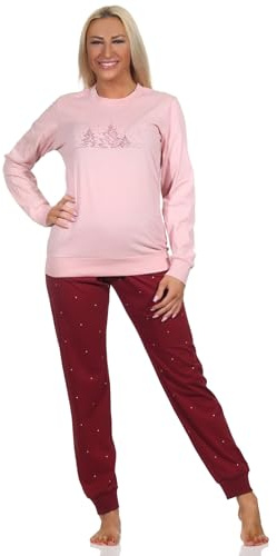 Normann Damen Langarm Schlafanzug Pyjama mit Bündchen in winterlicher Optik, Farbe:Altrosa, Größe:48-50