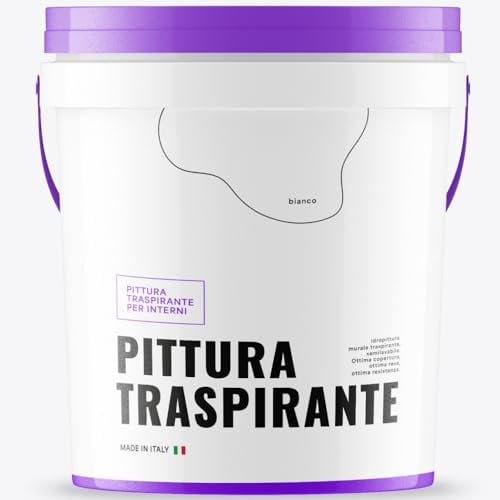 Idropittura Traspirante Semi Lavabile Alta Copertura Opaca Finitura Bianca Facile Apllicazione Made in Italy (Litri 4)