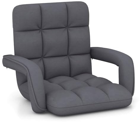 RELAX4LIFE Sedia da Pavimento, Schienale Reclinabile 6 Posizioni, Poltrona Divano Relax con Braccioli, Sedia Imbottita Ideale per Lettura, Meditazione, Gaming e Relax, 60 x 64 x 54 cm