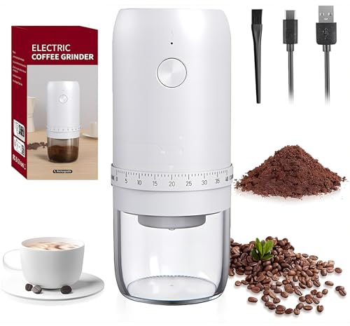 Electric Coffee Bean Grinder, Portable Cordless Burr-Free Coffee Grinder, 40 Adjustable Coarseness Settings, Extra Long Life,Rechargeable for Drip Coffee Maker,Christmas French Press Coffee Maker Gift