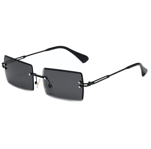 QVKUUT Klassische randlose rechteckige Sonnenbrille für Damen Herren,UV400 Schutz (schwarz/schwarz)