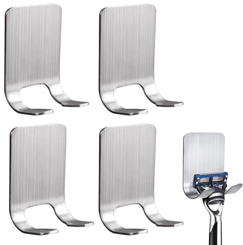 4 Stück Rasierer Halterung Dusche,Rasierhalter Dusche,Halterung Rasierer Dusche,Edelstahl Rasierer Halter,Wasserdichte Selbstklebende Rasierer Halter Aufhänger Haken,Für Tür Wand Badezimmer, Küche