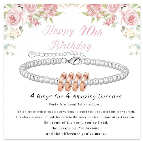 BMMYE 40th Birthday Gifts for Women Rose Gold Bracelet for Women with Birthdays Card 40th Birthday Gifts for Her Female Birthdays Gift
