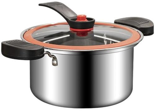 Mini pentola a pressione, pentola in acciaio inossidabile da 3, 5 litri con manici di bloccaggio e coperchio trasparente, pentole a micro pressione antiaderente per gas, induzione, stufe elettriche