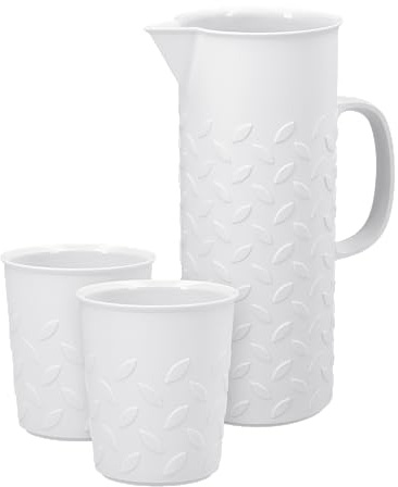 KPM Berlin MANDORLA 3-teiliges Krug- und Becher-Set — Kanne 1,6 L und 2 Trinkbecher aus weißem Biskuitporzellan, handgefertigt in Berlin, in Geschenkbox