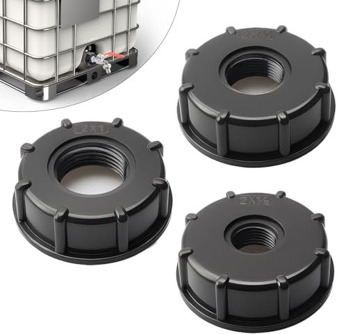 3 Pezzi Tappo Adattatore IBC 3/4,1/2,1 IBC Adattatore per Serbatoio di Acqua S60X6 Filettatura Interna Connettore per Serbatoio dell'Acqua IBC Raccordo in Plastica per 1000 L(Nero)