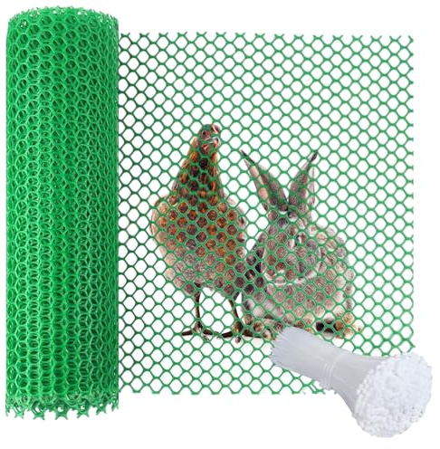 10m x 40cm Plastic Chicken Wire Mesh Roll, Garden Fencing Net for Poultry Breeding, Plant Protection, Balcony Safety, Temporary Yard Fencing, with 100 Ties, Green