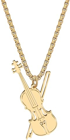 LONYOO Edelstahl Violine Halskette Cello Anhänger 18 Karat Vergoldet Schmuck Musikliebhaber Geschenke für Violinisten Bratschisten Gold Halsketten für Damen Mädchen
