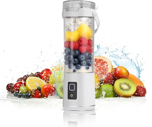 Portable Juicer Blender 600ml, Rechargeable Mini Blender with Leakproof Lid & Sip Spout, Portable Fruit Mixer with 12 Blades, Perfect for Smoothies, Shakes, Ice & Frozen Fruit (White)