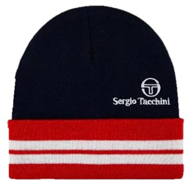 Sergio Tacchini Surgis Gestreifte Beanie-Mütze Maritim Blue/White/Adrenaline Rush