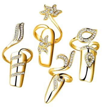 mophrati Elegant Rhinestone Fingertip Opening Ring Adjustable Nail Guard Cover Rings Women Fashion