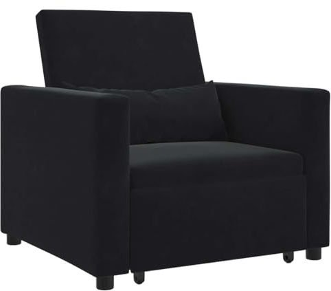 hliofuir 3-in-1 Samt Loungesessel Schwarz 90x165x87 cm Klapp-Schlafsofa mit Rollen Modernes Design für Wohnzimmer Schlafzimmer Büro oder Gästeecke