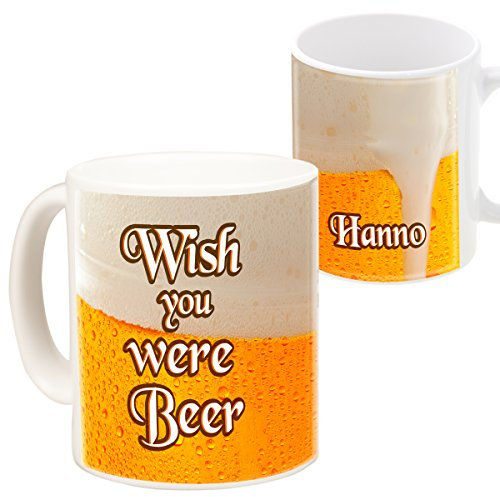 Geschenke 24: Becher – Wish you were beer (Spruch Wish you were beer) – personalisierte Tasse in Bier-Optik mit Wunschname
