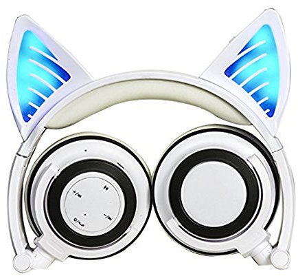 Easycat - Auriculares inalámbricos para gato con Bluetooth intermitente brillante para cosplay y gatos, plegables, con luz LED para iPhone 7/6S/iPad, teléfonos móviles Android, Macbook