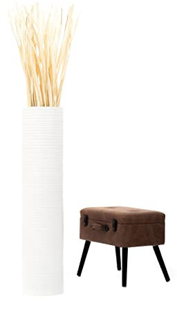 Leewadee Große Deko Bodenvase Für Dekozweige, Hohe Standvase Für Pampasgras, Design Holzvase, 105 cm, Weiß