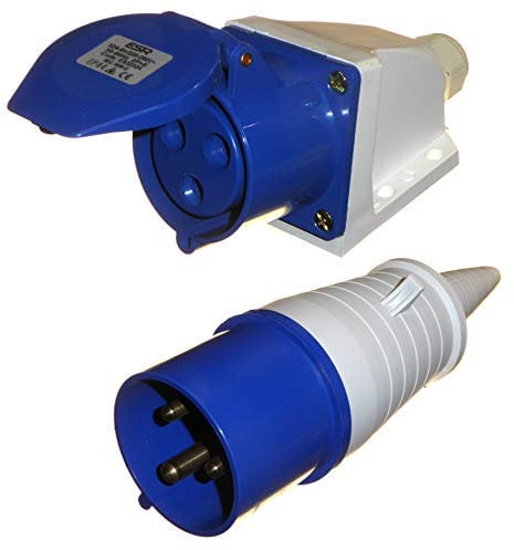 Prise 3 broches avec prise de surface monophasée 32 A 230 V IP44 32 A 2P+T intérieur/extérieur étanche 32 A IEC Bleu