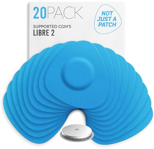 Not Just A Patch Freestyle Libre 2 Sensor Covers (20 Pack) Lingo CGM Patches for Freestyle Libre 2 - Water Resistant & Durable for 10-14 Days - Blue