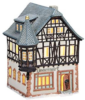 Lindenwirt in Rüdesheim aus Porzellan – Windlicht Lichthaus Miniatur-Modell – B14 x H18 x T14cm - detailgetreues Dekohaus für Weihnachtsdorf Miniaturwelt Winterdeko Sammlerobjekt Weihnachtsdekoration