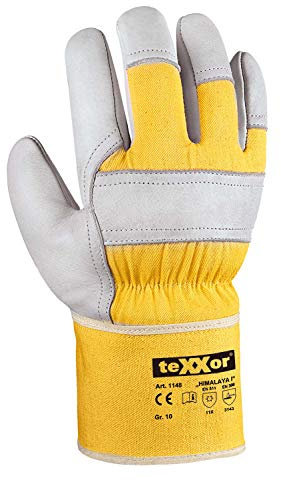 (12 Paar) teXXor Handschuhe Winterhandschuhe Himalaya I 12 x Leder Natur/Drell gelb M/8