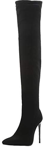 LUXMAX Stivali Donna sopra al Ginocchio con Tacco Alto Spillo Tacchi a Punta Scarpe con Cerniera (Nero 1) - 44 EU