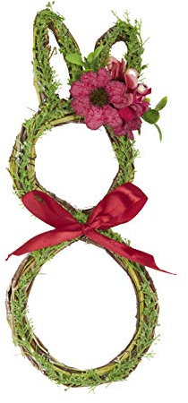 HEITMANN DECO Türkranz Hase mit Schleife und Blume - Tischdeko, Fensterdeko, Wanddeko - Frühling, Ostern, Osterdeko - Grün, Rot, 32 x 14 x 2 cm