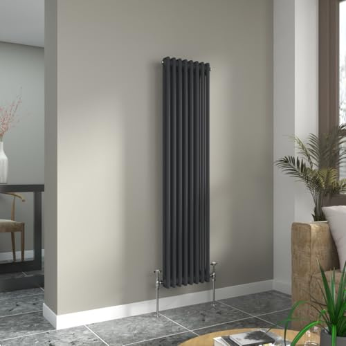 Warmehaus Traditional Anthracite 2 Column Vertical Radiator 1500x380mm | Victorian Radiator, Radiators Wall Mounted Central Heating, Designer Double Column Radiator, Bathroom Kitchen, Grey Radiator