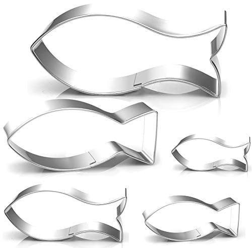 WHKHY Fisch Ausstecher, 5 Stück Christen Fisch Ausstechform Edelstahl Keksausstecher Set für Kommunion Konfirmation Taufe
