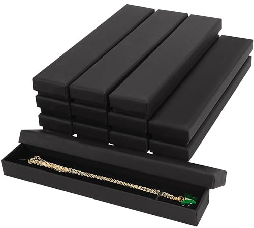Kurtzy Schmuck Geschenkboxen Schwarz (12 Stk) – 21 x 4 x 2 cm Schmuck Schachtel Geschenkbox Matt - Schmuckschachtel Geschenkschachtel aus Karton mit Schaumstoff für Ohrringe, Ketten, Armbänder, Ringe
